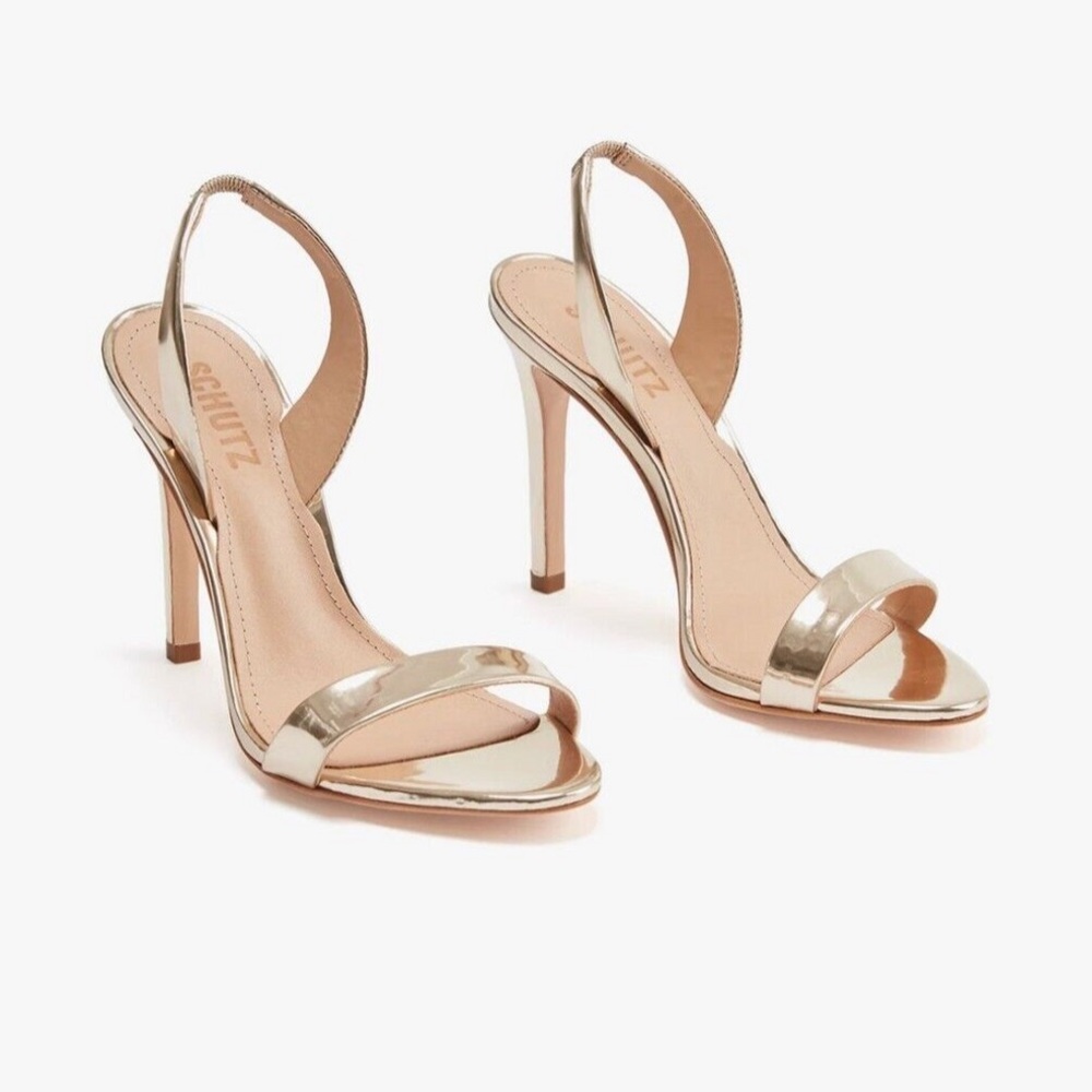 SCHUTZ Metallic Gold Slingback Stiletto Heels